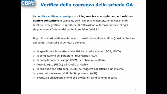 Verifica di coerenza della scheda OA (codifica edificio)