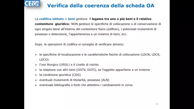 Verifica di coerenza della scheda OA (codifica istituto culturale)
